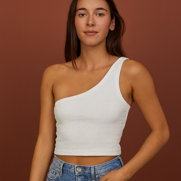 EUC American Eagle White One-Shoulder Top Size Small - Picture 1 of 5